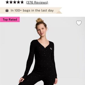 Victorias Secret PINK Black Long Sleeve thermal bling onesie